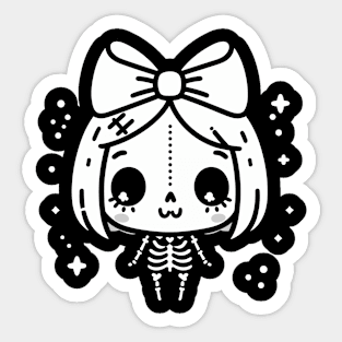 Cute Halloween Design on Skeleton Girl with a Big Bow | Cute Kawaii Ghost Sticker